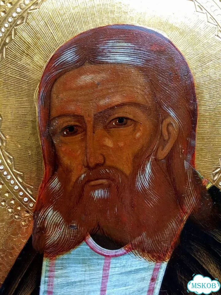 Икона старинная Серафим Саровский.Золото.Кипарис фото 6