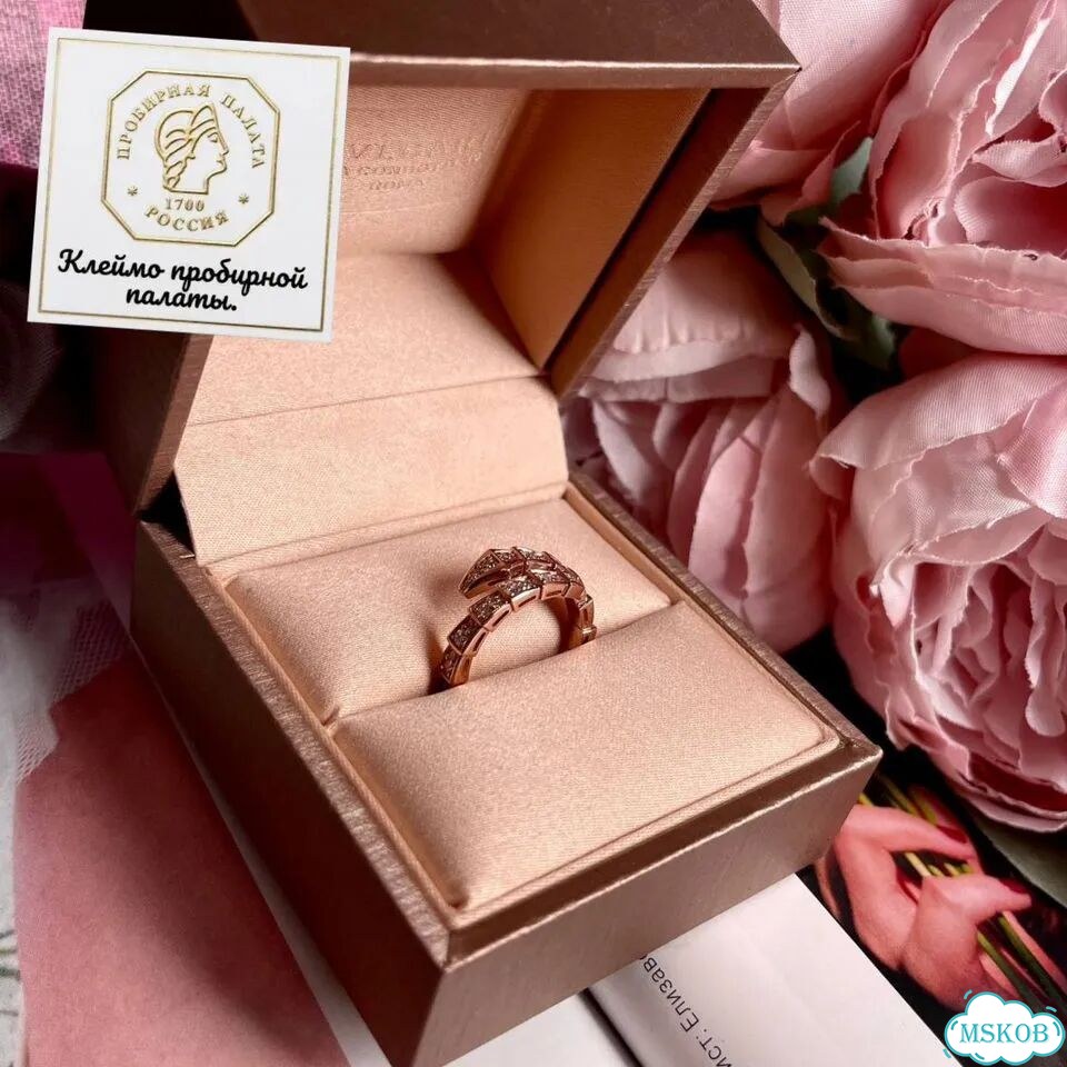 Золотое кольцо Булгари Serpenti розовое BV-42306 фото 6
