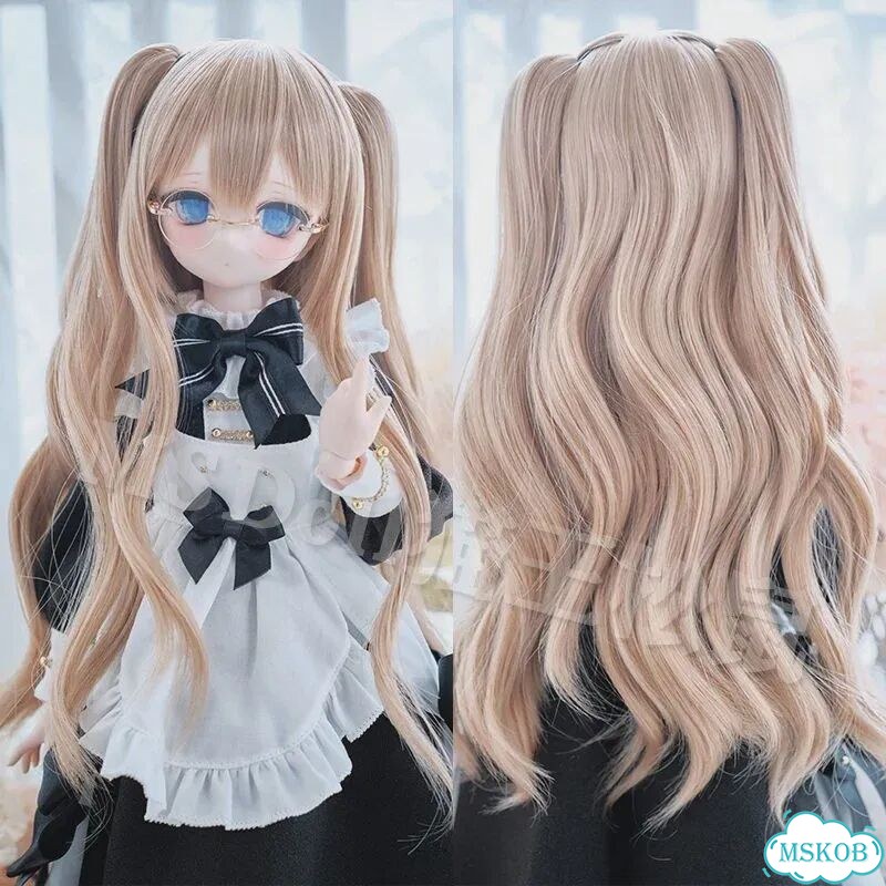 Кукольный парик BJD многоцветный длинный вьющийся с двойными Gold 0809, for head 19.5-21cm фото 3