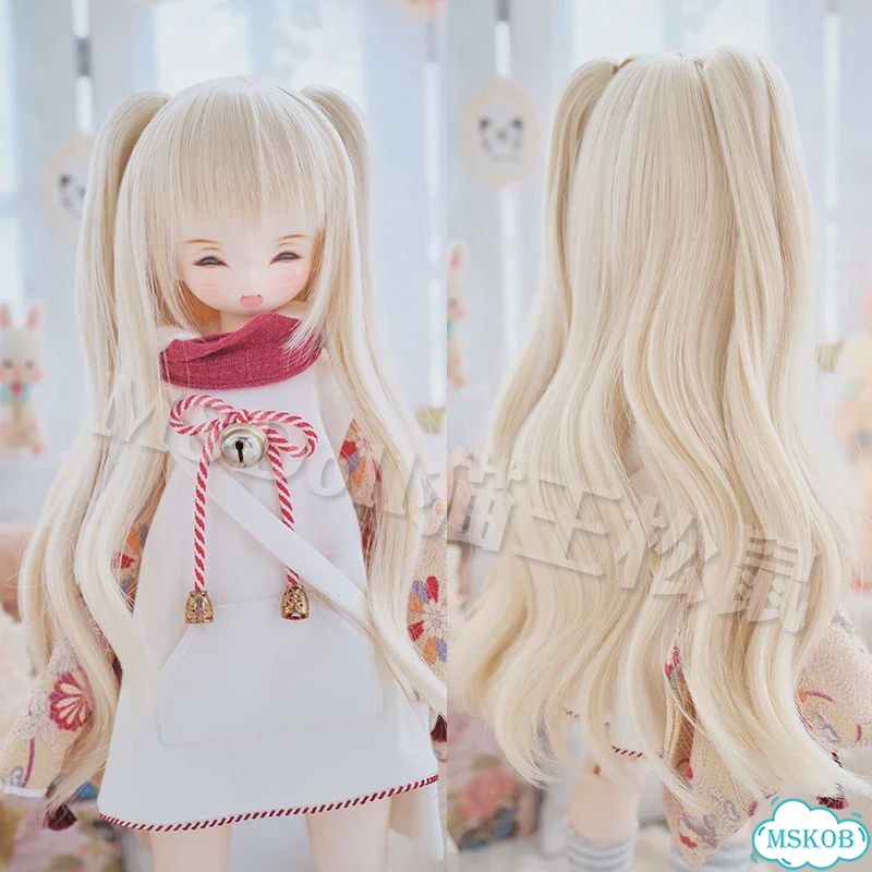 Кукольный парик BJD многоцветный длинный вьющийся с двойными Gold 0809, for head 19.5-21cm фото 4