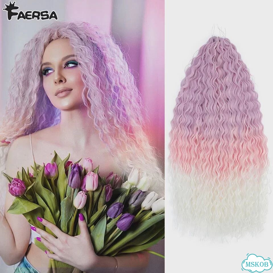 Синтетические волосы Faersa Ariel Curl 50 пучков 22inches-55cm, 3 шт./лот, Синий, Синий фото 2