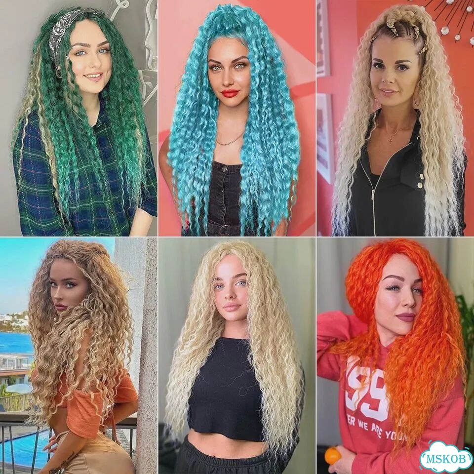 Синтетические волосы Faersa Ariel Curl 50 пучков 22inches-55cm, 3 шт./лот, Синий, Синий фото 5