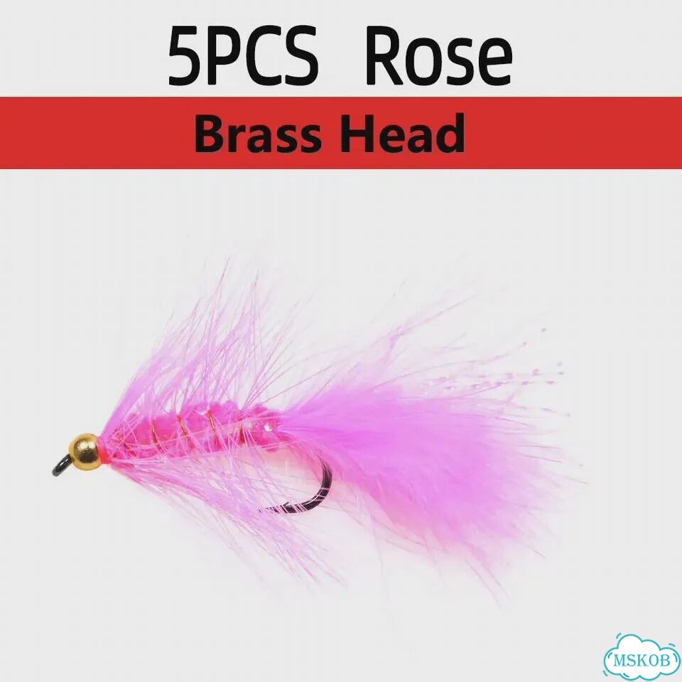 5шт Рыболовных мушек Rose Brass Head, розовый, size 4 фото 1