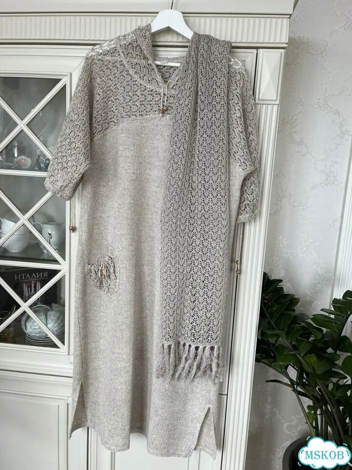 Платье из льна и шарф Кострома, 54-56 размер фото 5