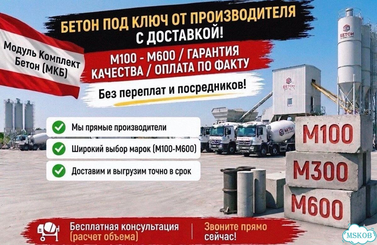 Бетон с завода Доставка за 2 часа М100-М500 фото 1