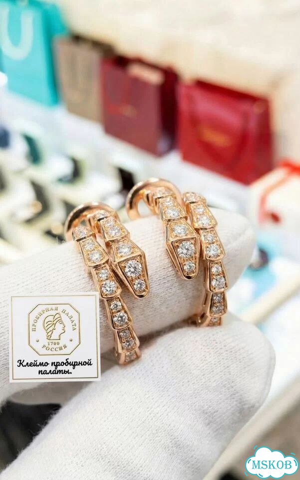 Золотые серьги Bulgari Serpenti розовое BV-14489 фото 4