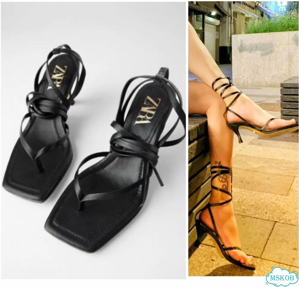 Черные кожаные босоножки zara 40 фото 1