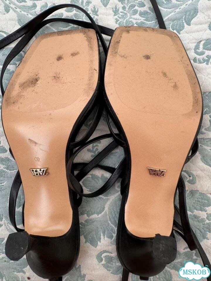 Черные кожаные босоножки zara 40 фото 4
