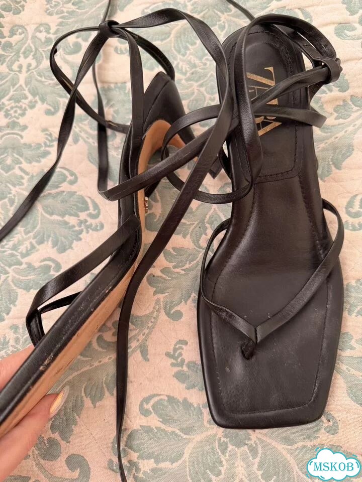 Черные кожаные босоножки zara 40 фото 6