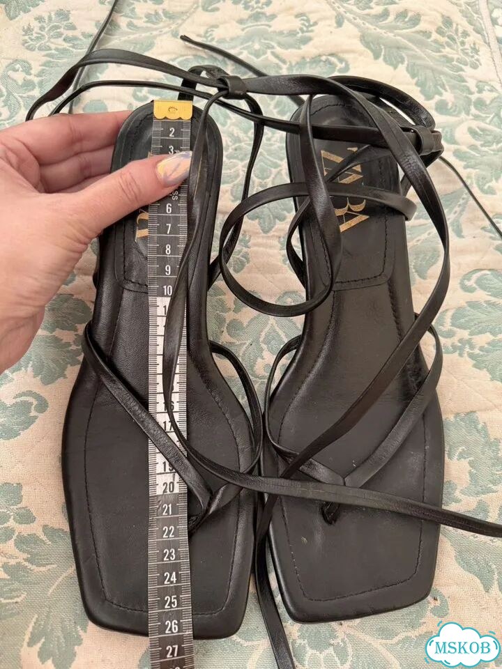 Черные кожаные босоножки zara 40 фото 7