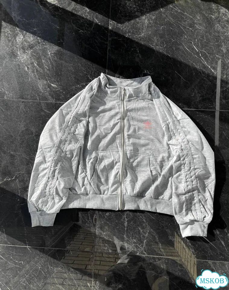 Олимпийка Adidas Серая с розовым лого фото 4