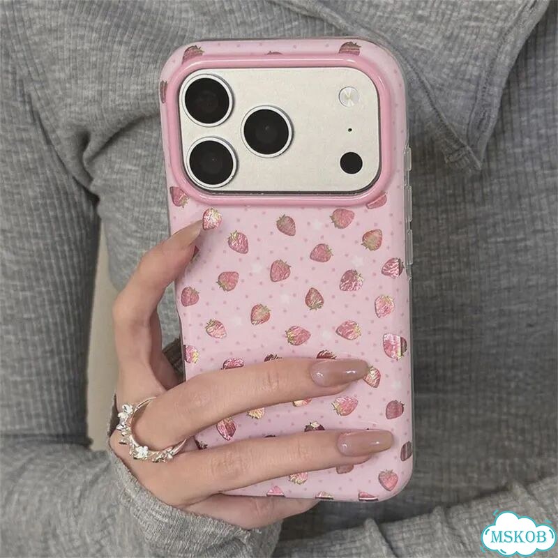 Корейский красочный чехол INS с клубникой для iPhone 17, 17 Pro, 17 Pro Max, 16 Pro, iPhone17, White фото 2