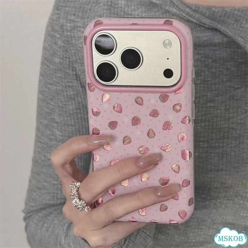 Корейский красочный чехол INS с клубникой для iPhone 17, 17 Pro, 17 Pro Max, 16 Pro, iPhone17, White фото 3