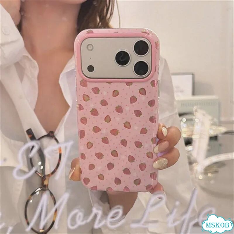 Корейский красочный чехол INS с клубникой для iPhone 17, 17 Pro, 17 Pro Max, 16 Pro, iPhone17, White фото 4