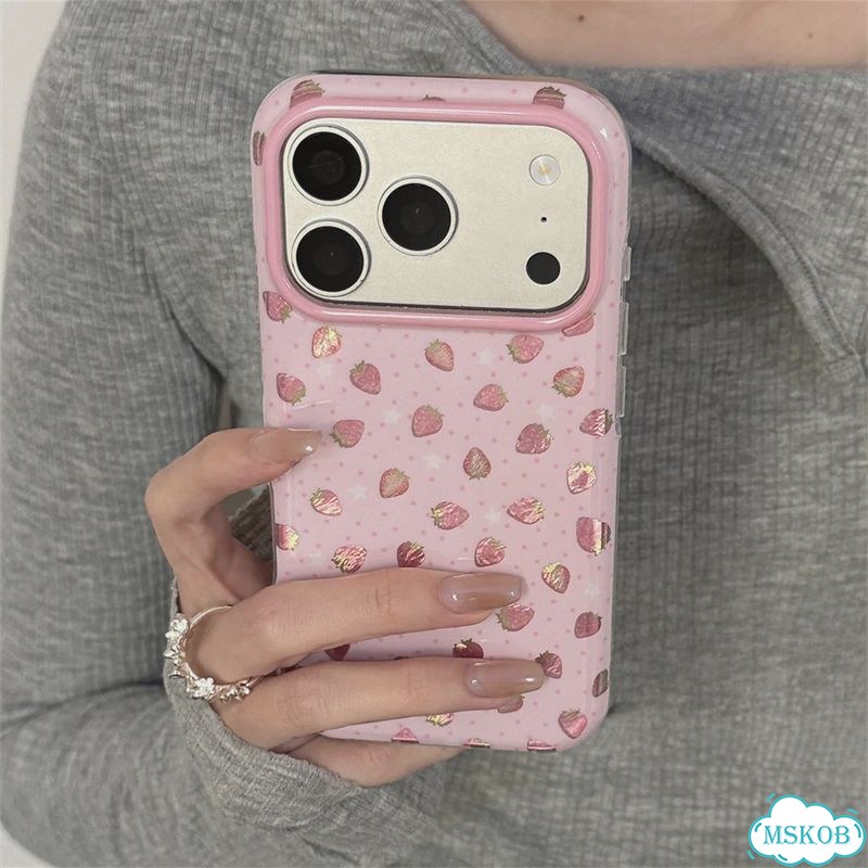 Корейский красочный чехол INS с клубникой для iPhone 17, 17 Pro, 17 Pro Max, 16 Pro, iPhone17, White фото 6