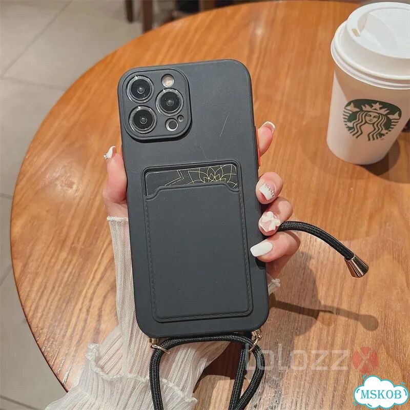 Черный чехол-кошелек на iPhone 16 Pro Max с веревкой фото 1