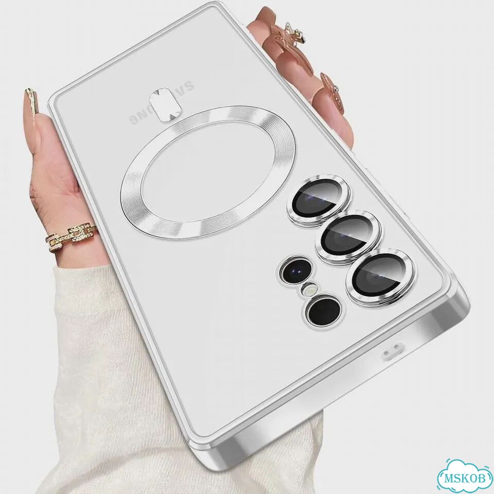 Магнитный чехол Magsafe для Samsung Galaxy S25 Edge S24 S23 S21 FE Plus с ультра блестящим покрытием фото 1