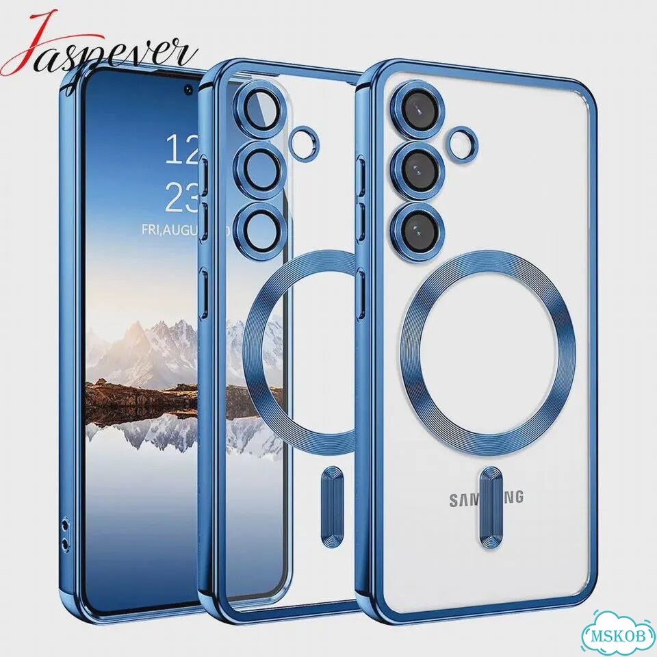 Магнитный чехол Magsafe для Samsung Galaxy S25 Edge S24 S23 S21 FE Plus с ультра блестящим покрытием фото 2