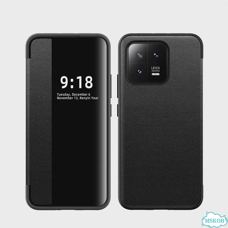 Кожаный чехол-книжка для Xiaomi 13, черный фото 1