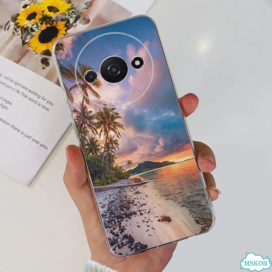 Чехол для Funda Xiaomi Redmi A3 2024, модный прозрачный силиконовый мягкий чехол из тпу с цветком дл фото 1