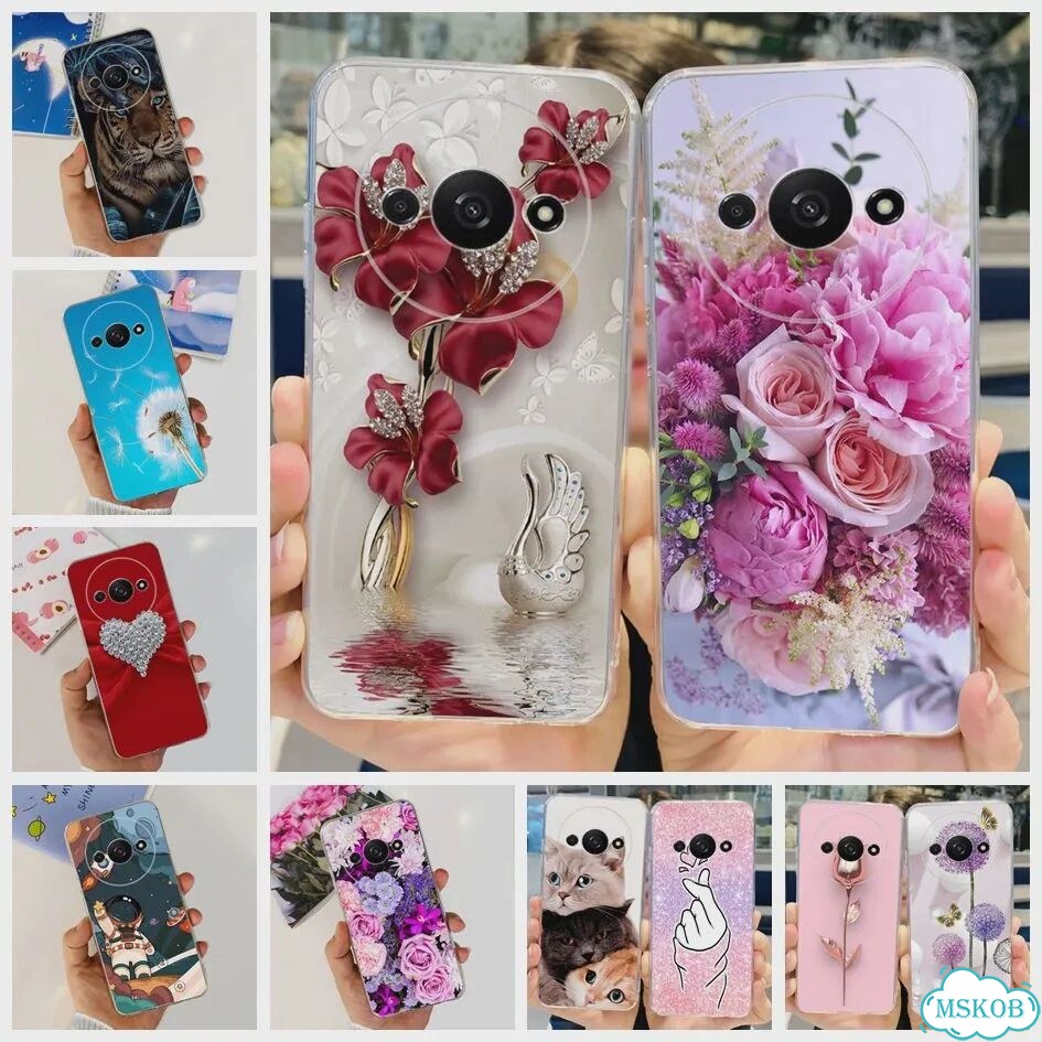 Чехол для Funda Xiaomi Redmi A3 2024, модный прозрачный силиконовый мягкий чехол из тпу с цветком дл фото 2