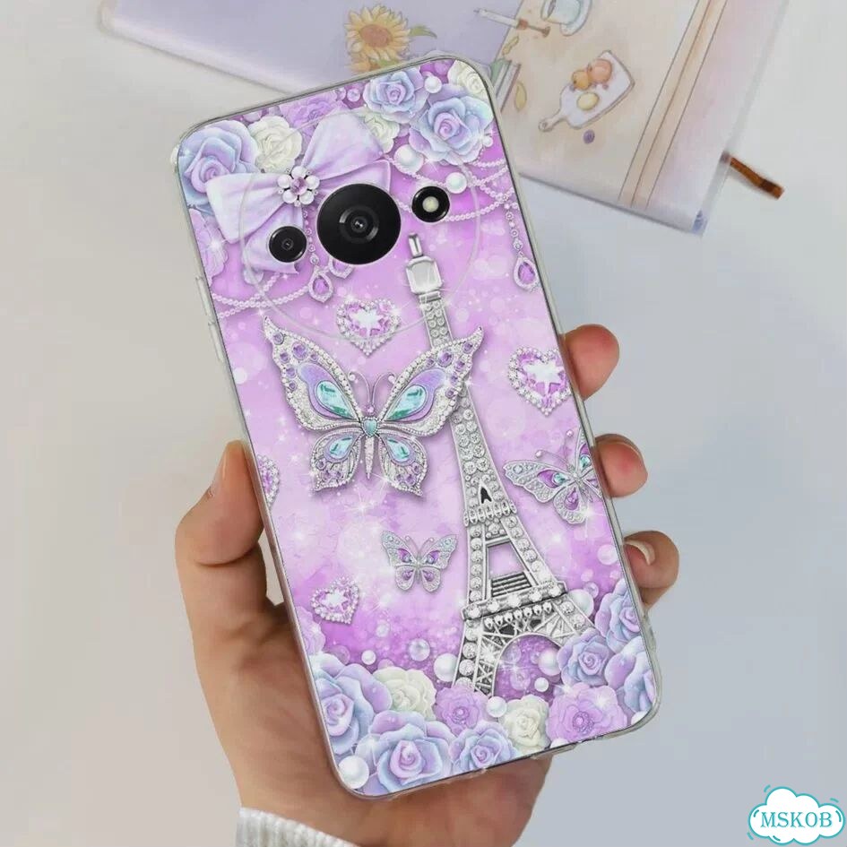 Чехол для Funda Xiaomi Redmi A3 2024, модный прозрачный силиконовый мягкий чехол из тпу с цветком дл фото 6