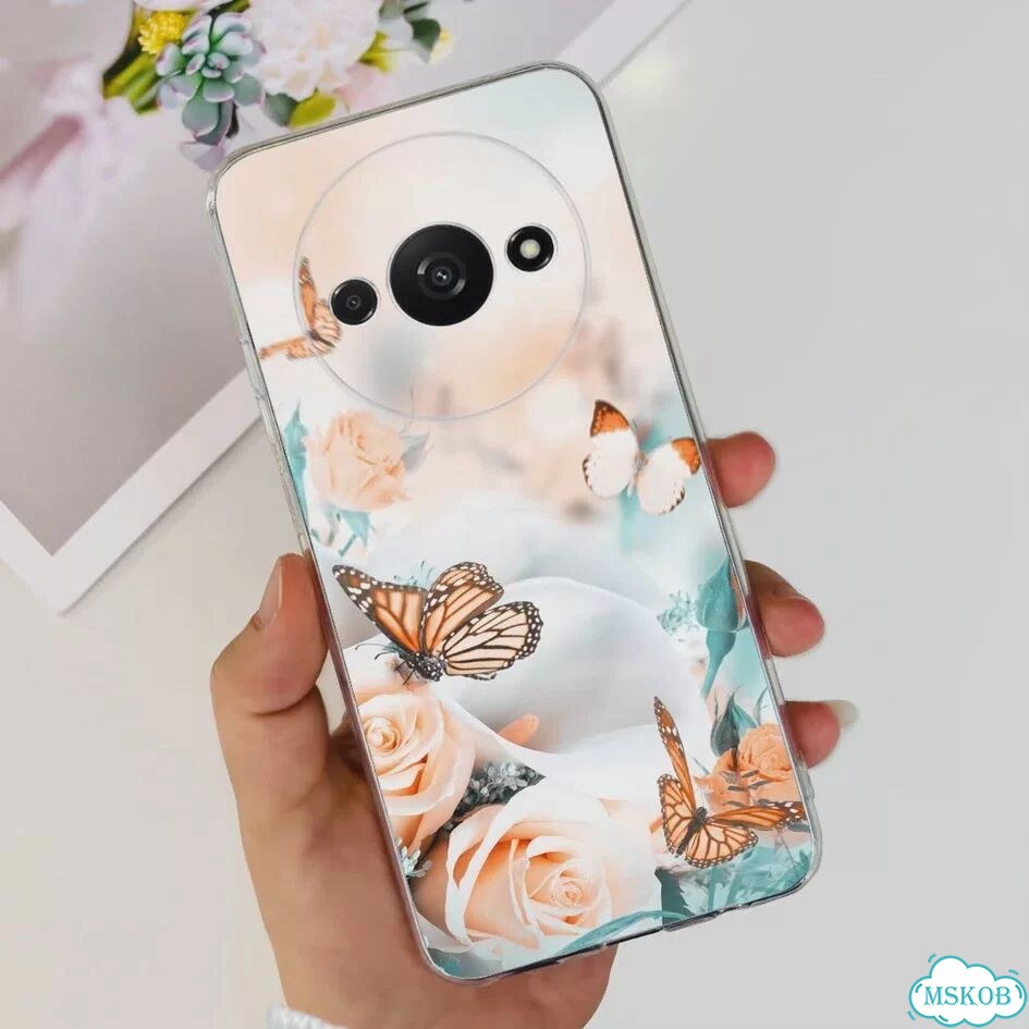 Чехол для Funda Xiaomi Redmi A3 2024, модный прозрачный силиконовый мягкий чехол из тпу с цветком дл фото 7