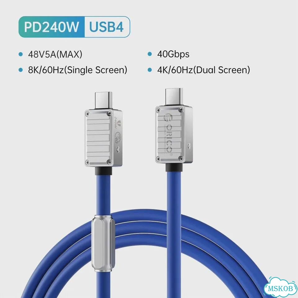 Orico USB4 кабель 0.5м, 40 Гбит/с, 240 Вт, синий фото 1