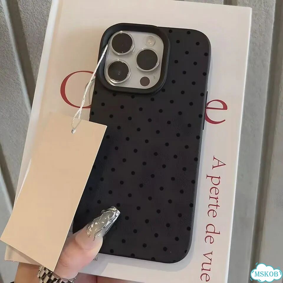 Винтажный черный чехол для телефона с узором в горошек для iPhone 17 Pro Max 16 Plus 15 Pro 14 13 12 фото 1