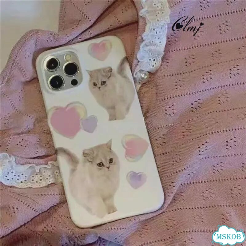 Clmj милый чехол для телефона с котом и сердцем для iPhone 12 13 11 Pro Max X XR 7 8 Plus милый чехо фото 5