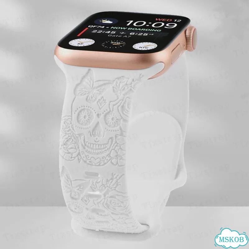 Силиконовый ремешок череп для Apple Watch, белый, 42-49mm фото 1