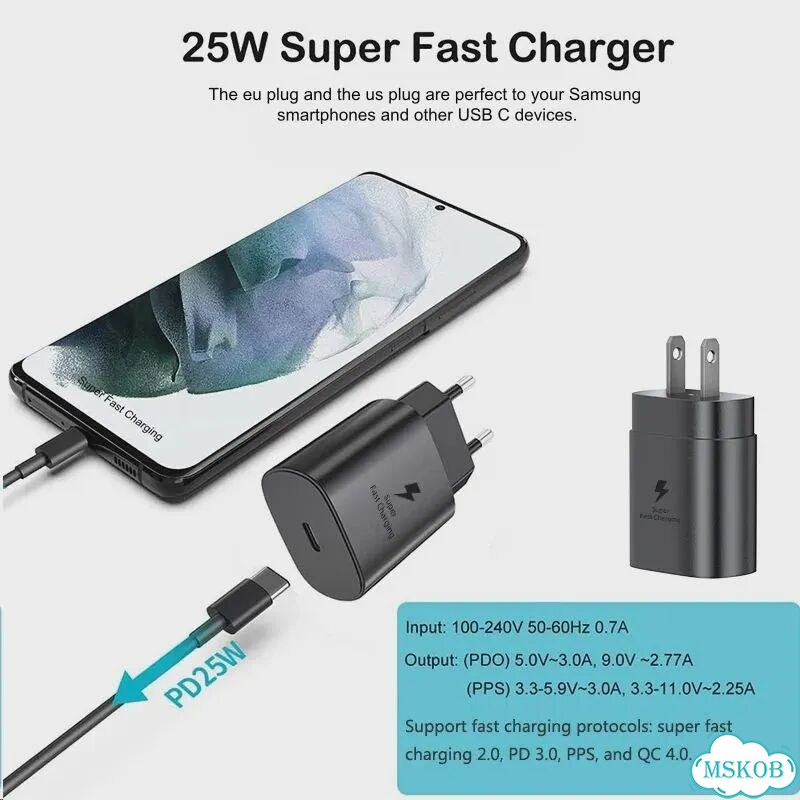 Оригинальное зарядное устройство Samsung 25W Super Fast Charger Type-C для Galaxy Black 25W EU 2M фото 3