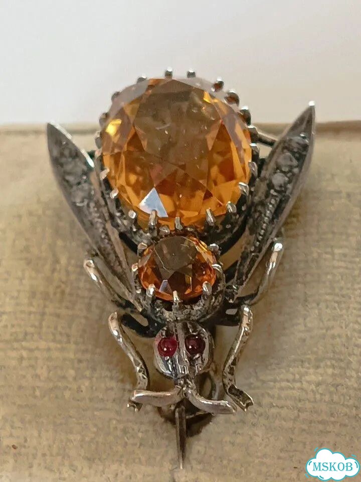 Старинная брошь Муха Серебро 84 проба фото 5