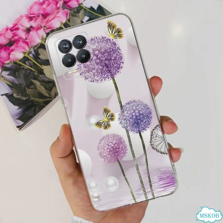 Чехол для Realme 8 с цветочным модным котом и милым чехлом для Realme 8 Pro, чехлы для телефонов Rea фото 1