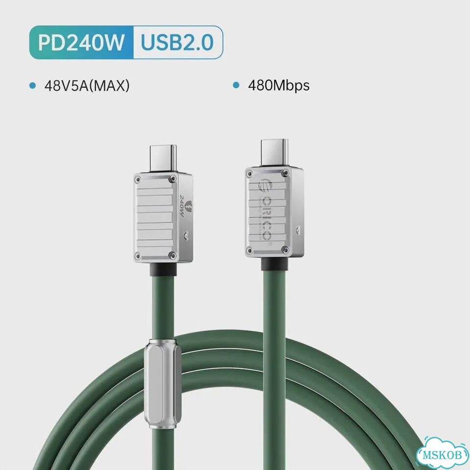 Зарядный кабель orico 240 Вт, 40 Гбит/с, провод для быстрой зарядки типа Зеленый, 480Mbps Green, 1 м фото 1