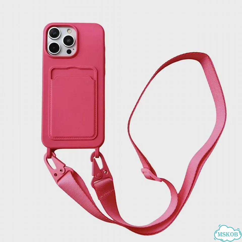 Розовый чехол для iPhone 14-13 с ремешком и слотом фото 5