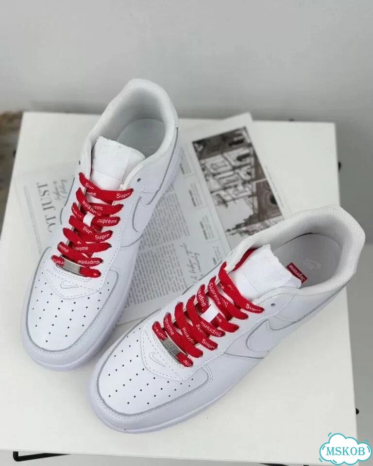 Кроссовки nike air force 1 x supreme white фото 5