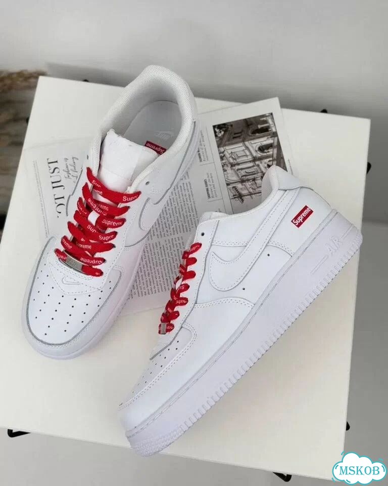 Кроссовки nike air force 1 x supreme white фото 6