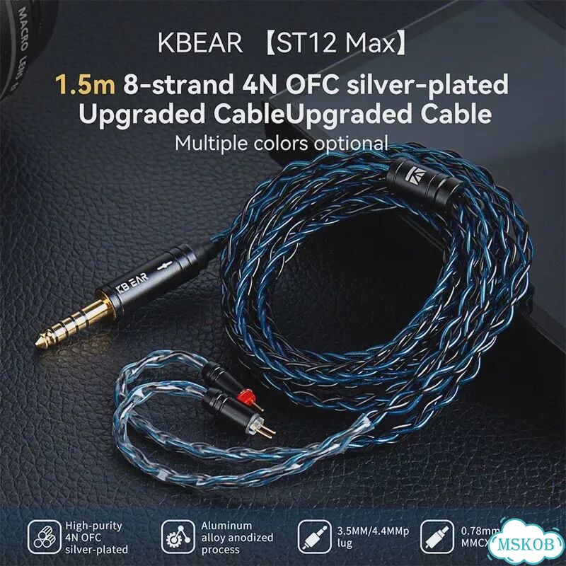 Kbear ST12 Max серый кабель для наушников 2PIN 3.5 фото 2