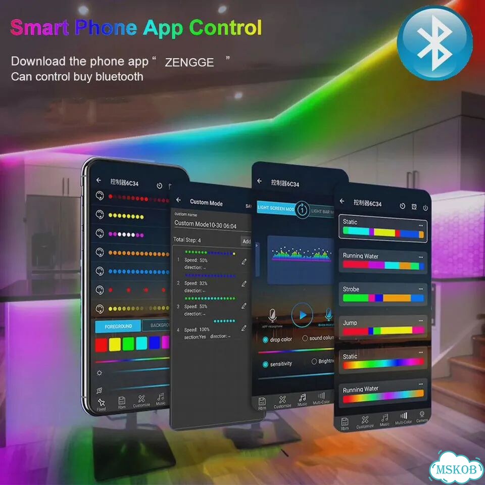 Светодиодная лента RGB Bluetooth 2M 30 Kit, White PCB, IP30 фото 5