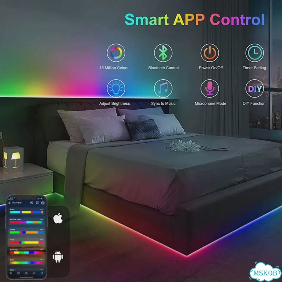 Светодиодная лента RGB Bluetooth 2M 30 Kit, White PCB, IP30 фото 6