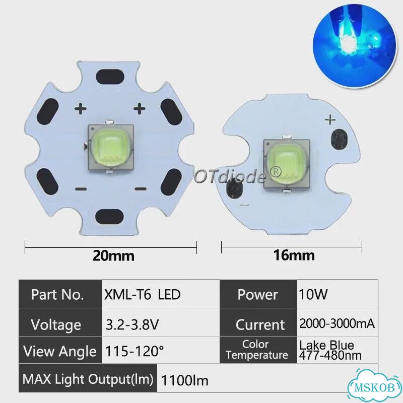 Светодиод XML-T6 Lake Blue 10W 2000-3000mA фото 1