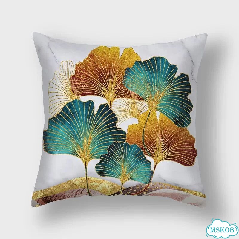 Декоративная подушка для дома Ins Gold Geometry Plant из 35x35cm only cover, Бирюзовый, 024 фото 1