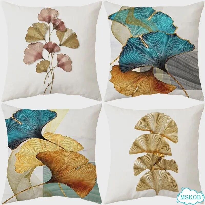 Декоративная подушка для дома Ins Gold Geometry Plant из 35x35cm only cover, Бирюзовый, 024 фото 4