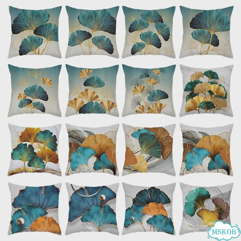 Декоративная подушка для дома Ins Gold Geometry Plant из 35x35cm only cover, Бирюзовый, 024 фото 5