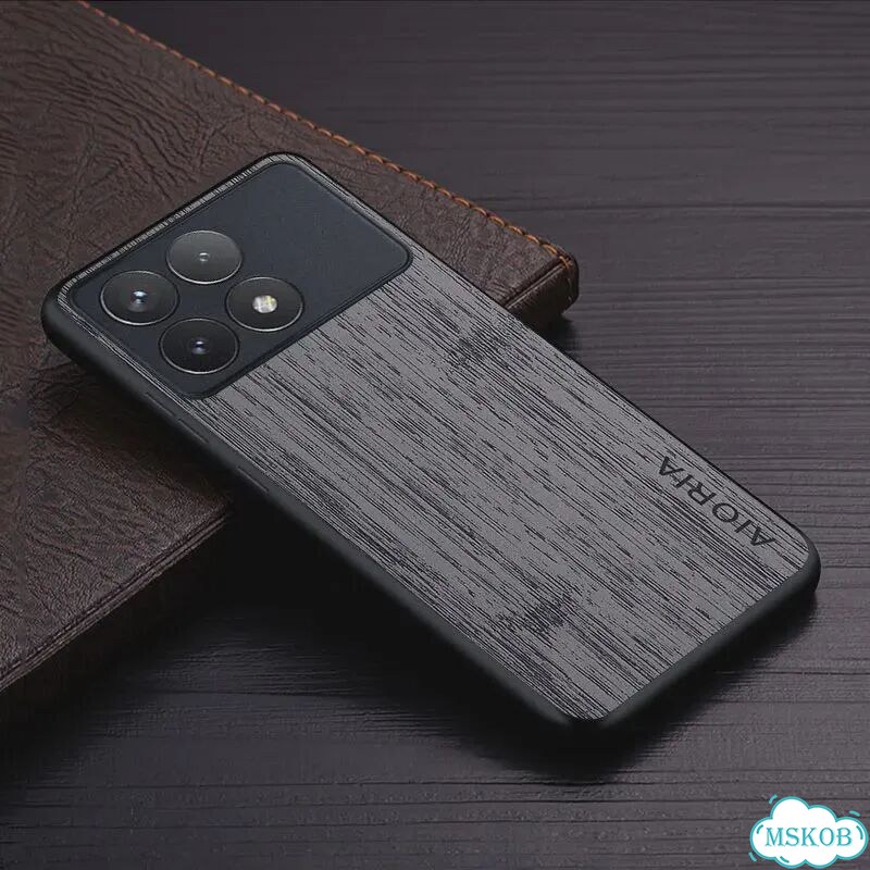 Чехол для Poco F6 Pro Poco F6, чехол из бамбука с деревянным узором, Серый, Dark Gray, Poco F6 Pro фото 1
