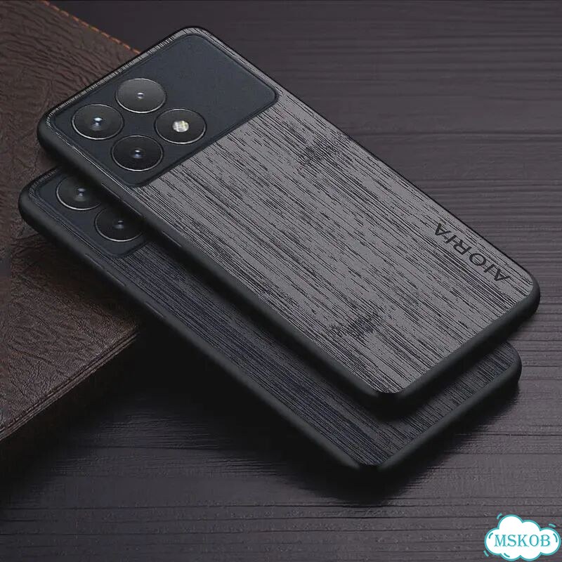 Чехол для Poco F6 Pro Poco F6, чехол из бамбука с деревянным узором, Серый, Dark Gray, Poco F6 Pro фото 2
