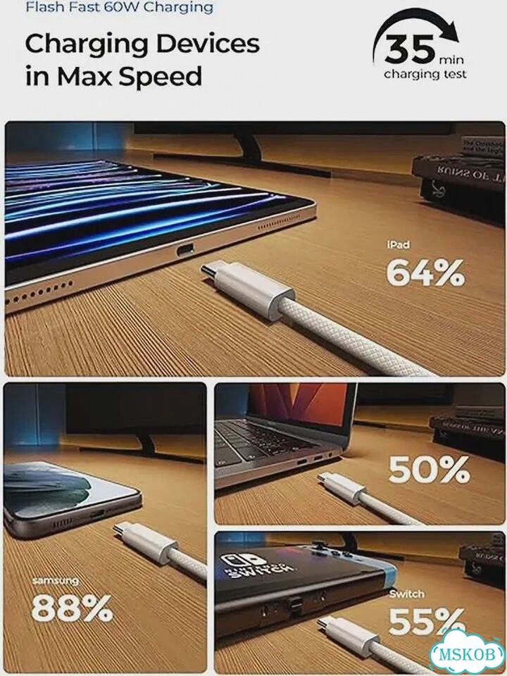 USB-C кабель 1 м, Yellow, 60W PD, Type-C фото 6