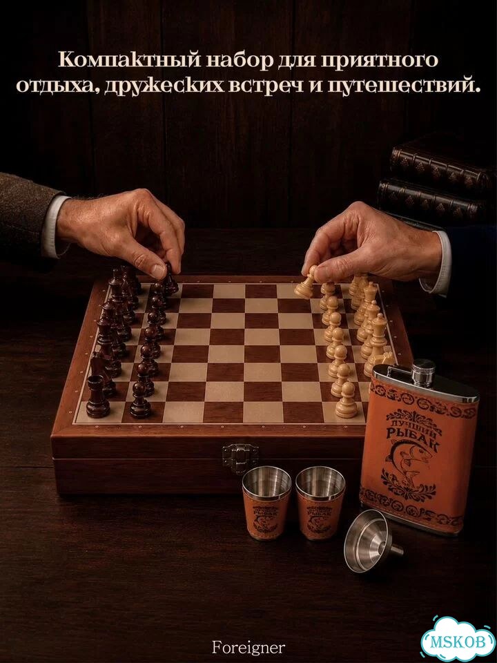 Подарочный набор Шахматы с фляжкой и стопками фото 5