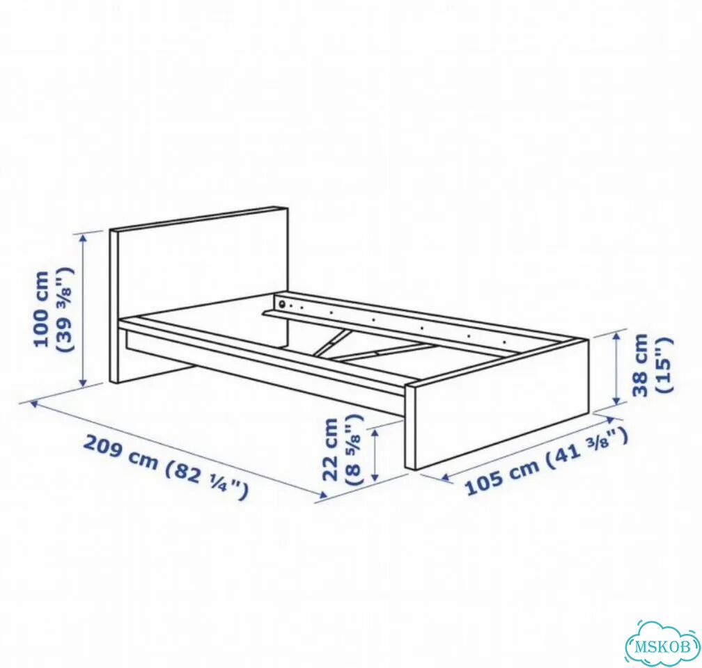 Кровать односпальная 90×200 Мальм IKEA фото 2